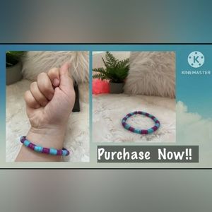 Purple and blue clay beaded DIY bracelet
